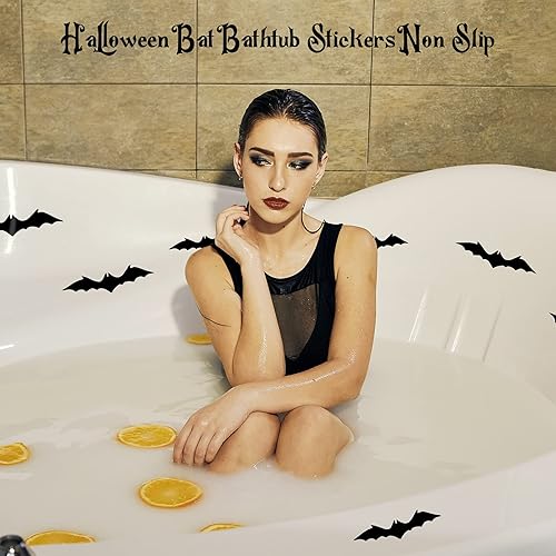 Miniatura 3 de Nuanchu 30 calcomanías antideslizantes de murciélago negro para bañera, calcomanías antideslizantes para peldaños de baño de terror, apliques