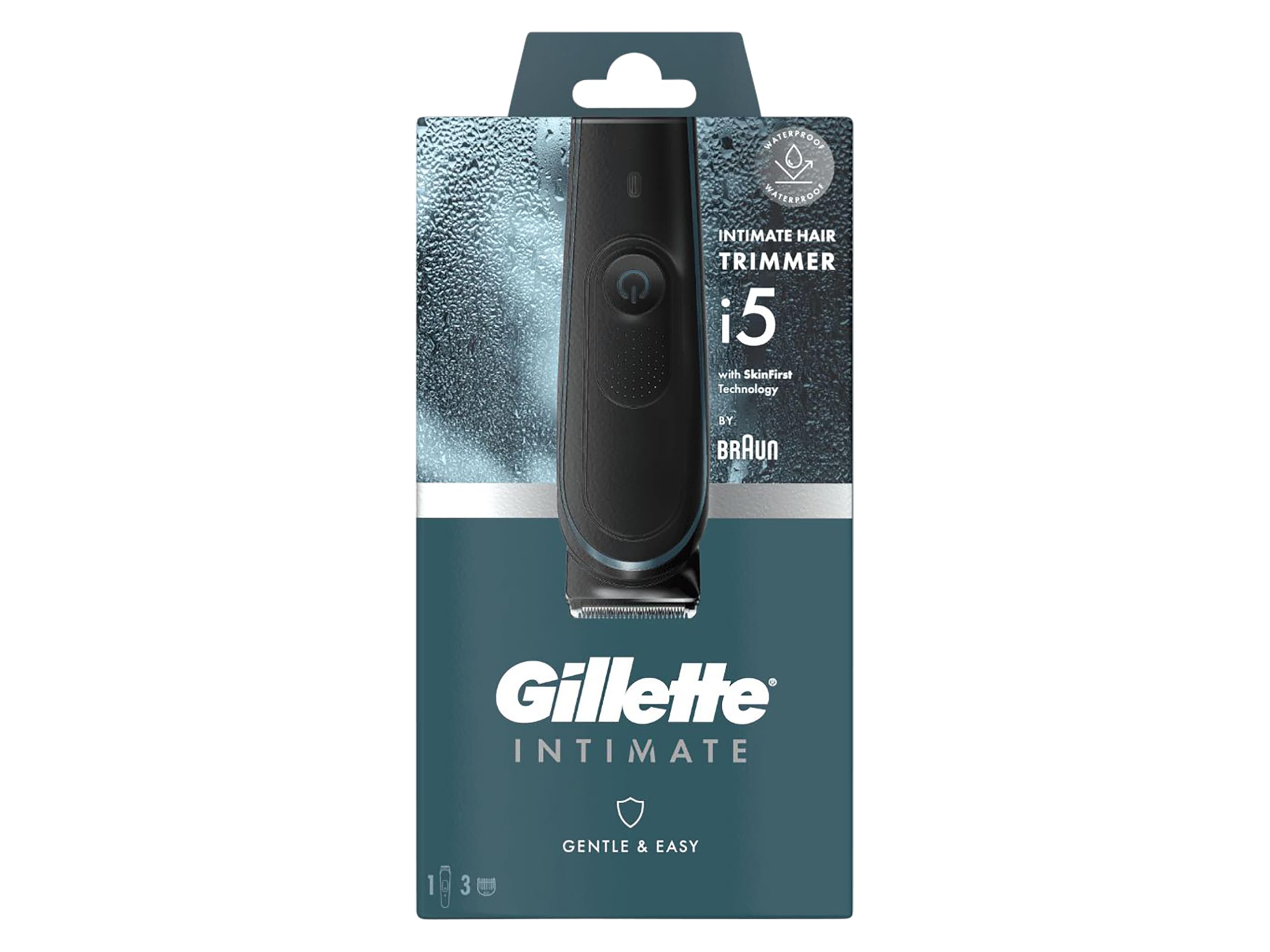 Gillette Intimate Trimmer uomo i5 per la zona intima, SkinFirst rasoio intimo uomo con lame affilate a vita, impermeabile, senza fili per applicazioni a umido e a secco