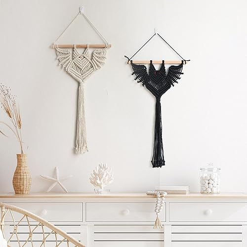 Miniatura 7 de INSTITIZER 2 piezas de macramé para colgar en la pared, diseño de murciélago, decoración de pared de macramé, tapiz gótico tejido hecho a mano para