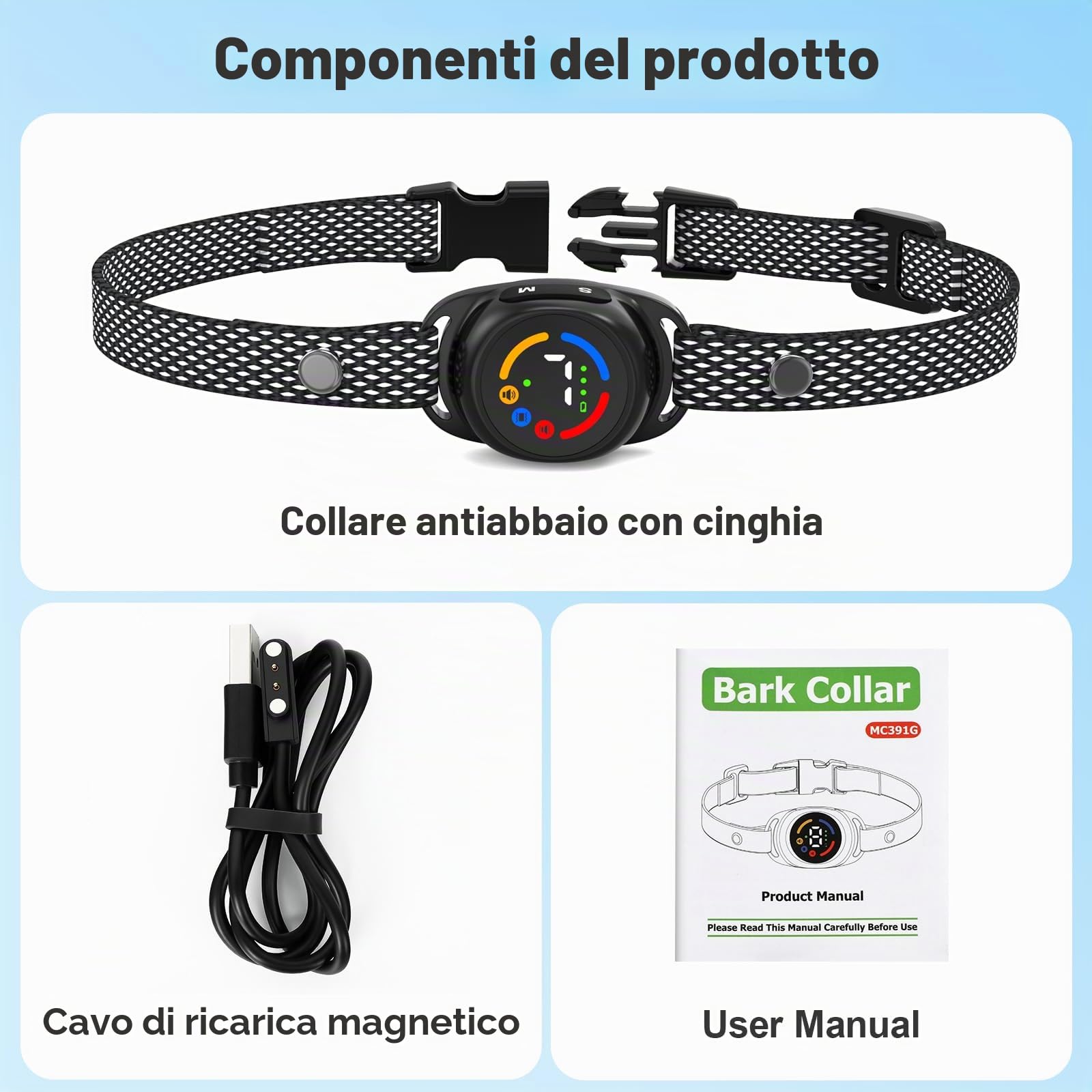 Collare Anti Abbaiare Cane,Collare Antiabbaio per Cani 3 modalità suono/vibrazione/combinato,Impermeabile IP67,5 sensibilità,Rilevamento di abbaiare intelligente regolabile per piccolo