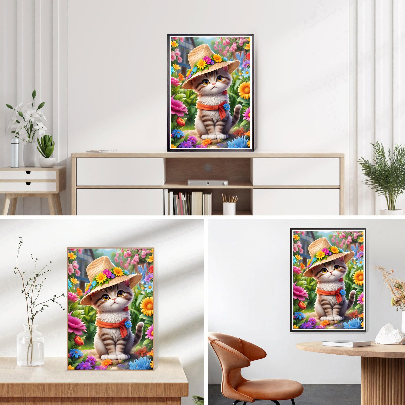 5d Painting Chat DPHERO 5D Chat En Chapeau Diamond Painting Kits, DIY Broderie Point De Croix Kit Complet