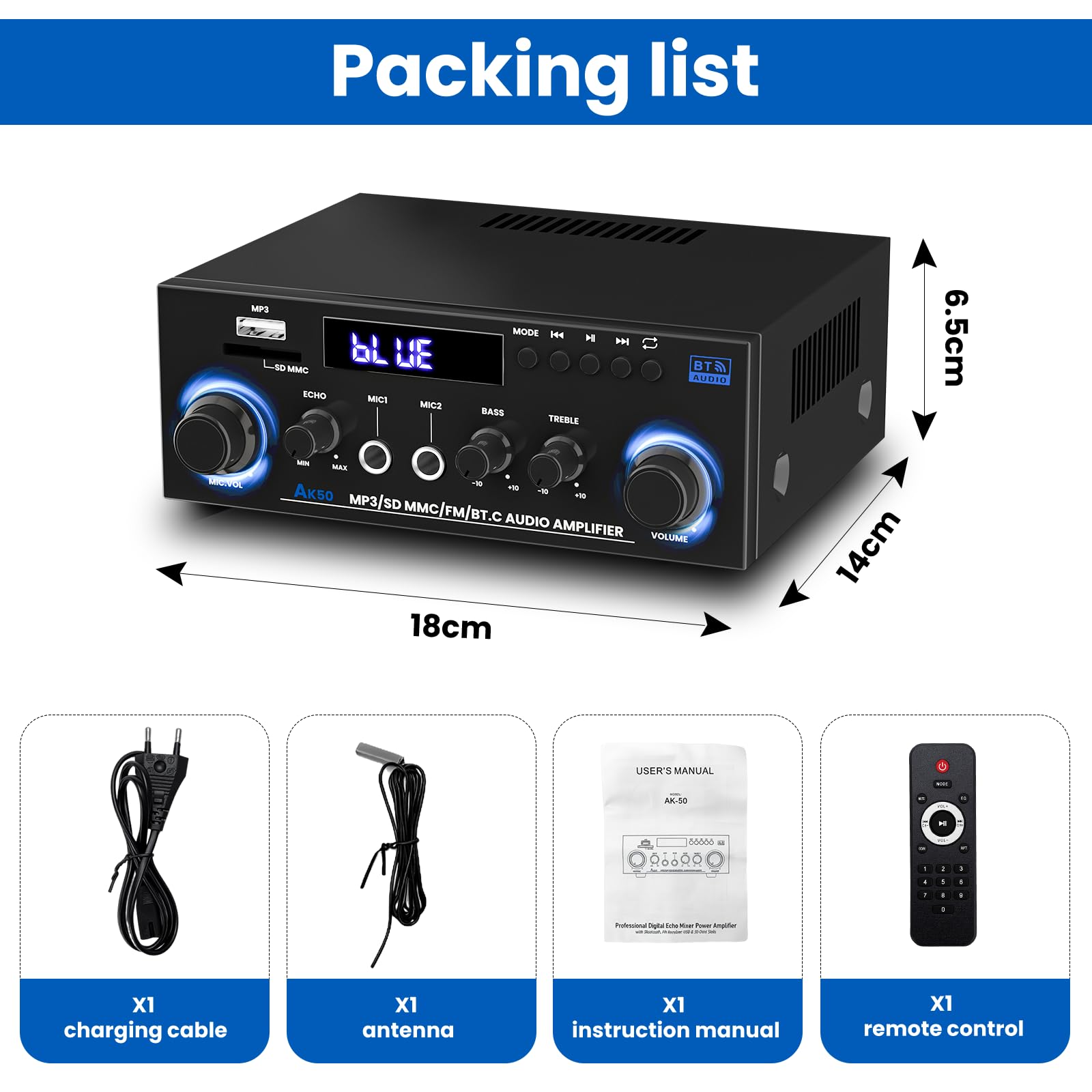 HiFi Audio Amplificador, AK50 Bluetooth 5.3 Amplificador