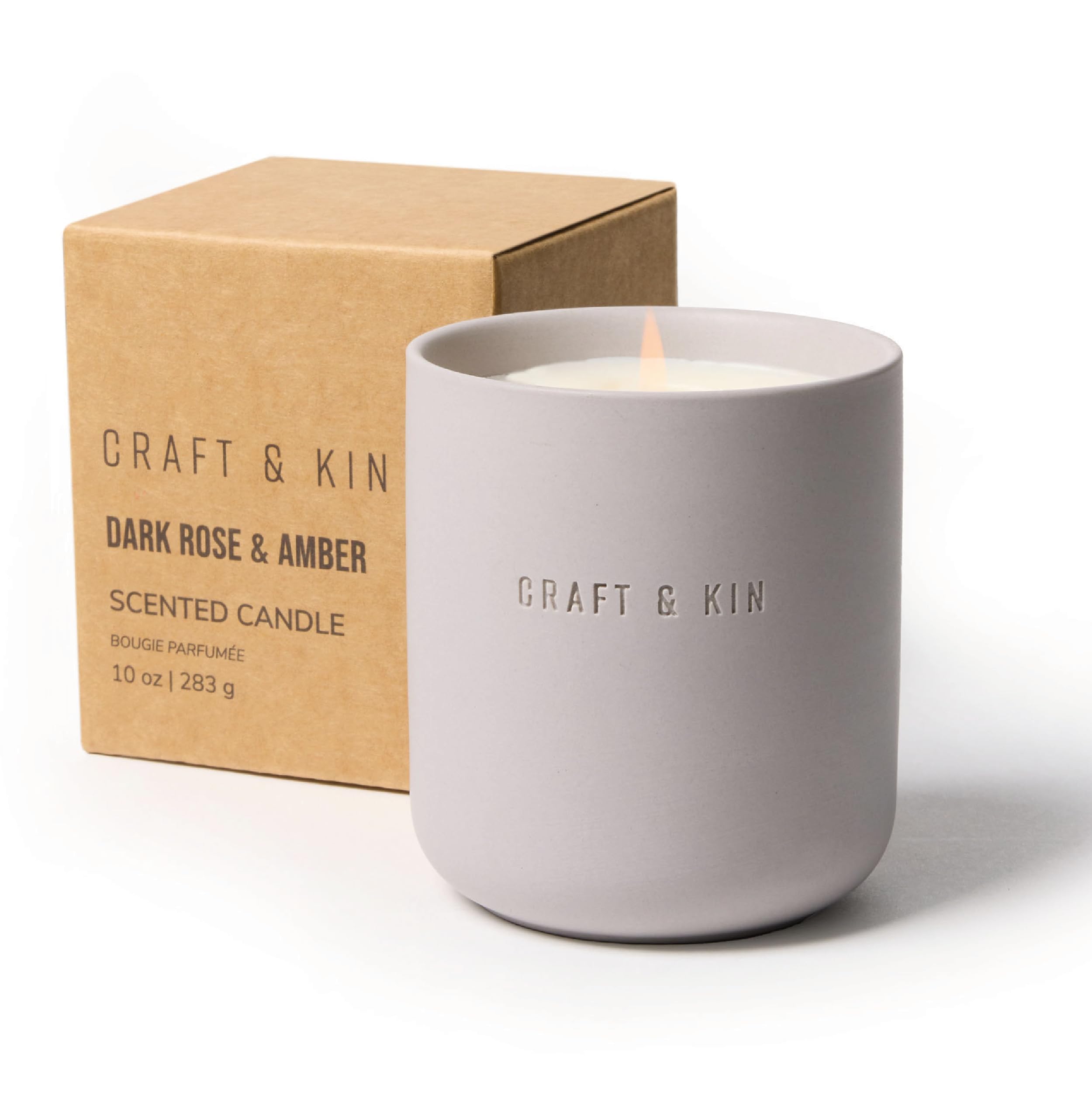Craft & Kin Scented Candles - Dark Rose & Amber | 10oz Soy Blend with Cotton Wick | Long-Lasting Holiday Candle, 40-Hour Burn | Ceramic Jar, Perfect Fall & Winter Home Scent Dark Rose & Amber 10 oz