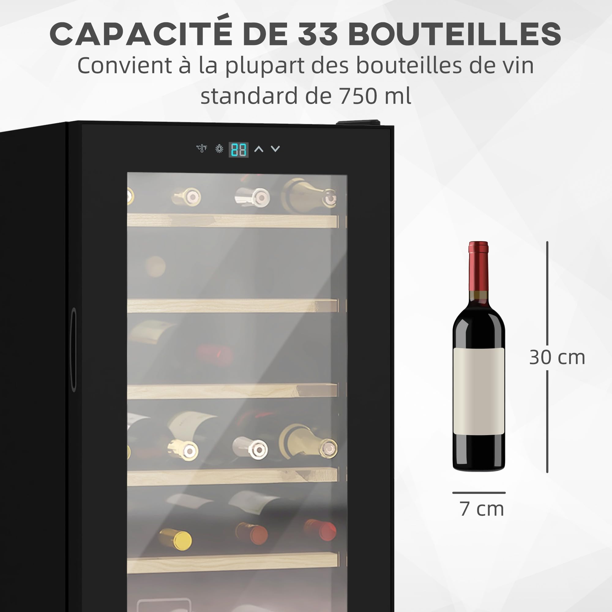 HOMCOM Cave à vin 24 bouteilles 65L, réfrigérateur à vin silencieux température réglable 5-20° LED noir