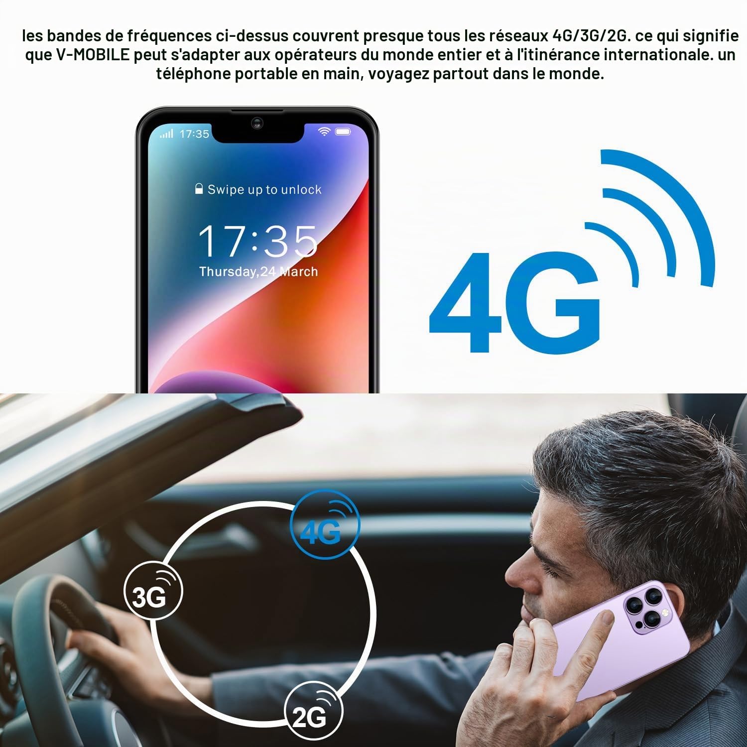 AODOEU Téléphone Portable Débloqué 4G, 6Go+64Go Android 13 Waterdrop 6,56", 8MP+21MP, Chargement Rapide Smartphone Pas Cher, 3 Slot-Dual SIM Telephone Portable Pas Cher WiFi/GPS/OTG/Type C-Violet