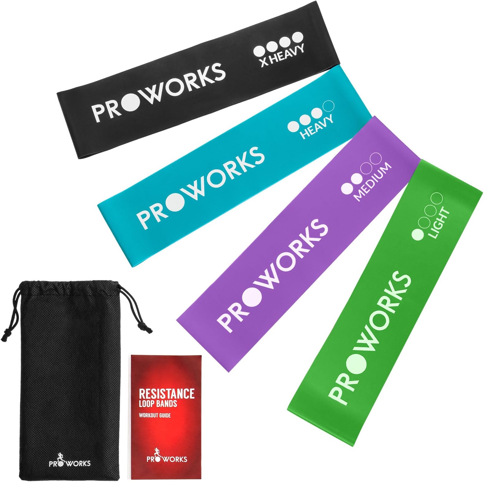 Proworks Resistance Bands | Set of 4 Heavy Duty Fitness and Exercise Loop Bands