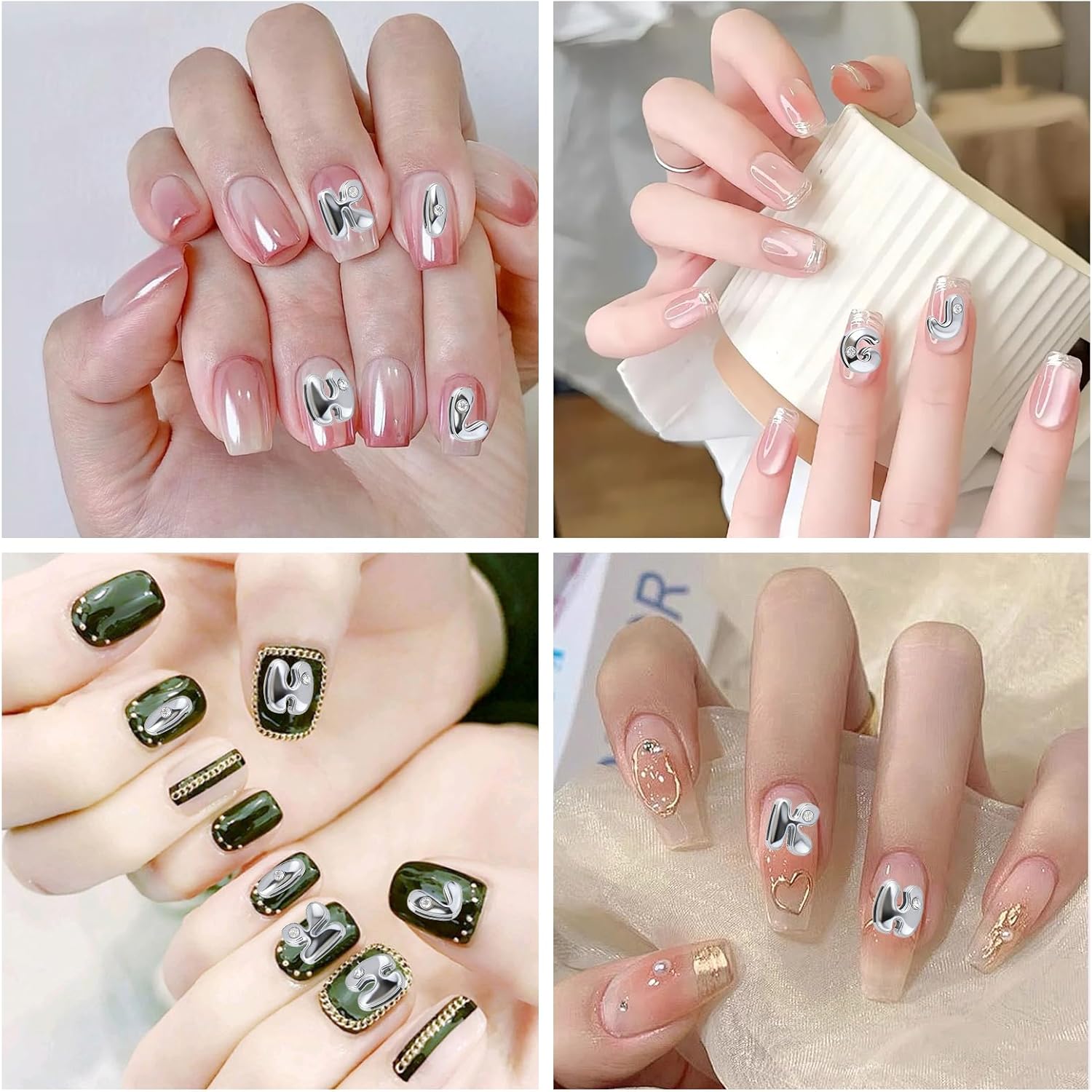 Silver Bubble Letter Charms, 52 Pcs A-Z Alphabet Jewelry Making Set Rhinestones Embellished Slide Beads for Wristbands Bracelets Necklaces Key Chains Earrings Craft Supplies Gift - Image 5