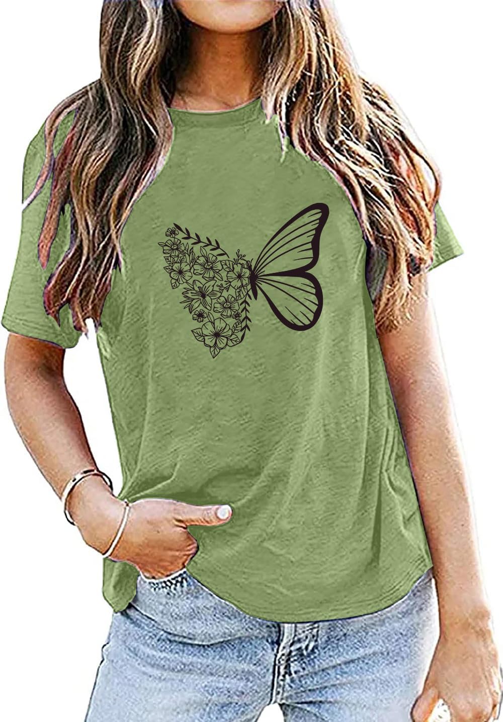 Vintage Women's Graphic T-Shirt Butterfly Round Neck Shirt Floral and Sunshine Fresh Fun Print Summer Short Sleeve - Image 6