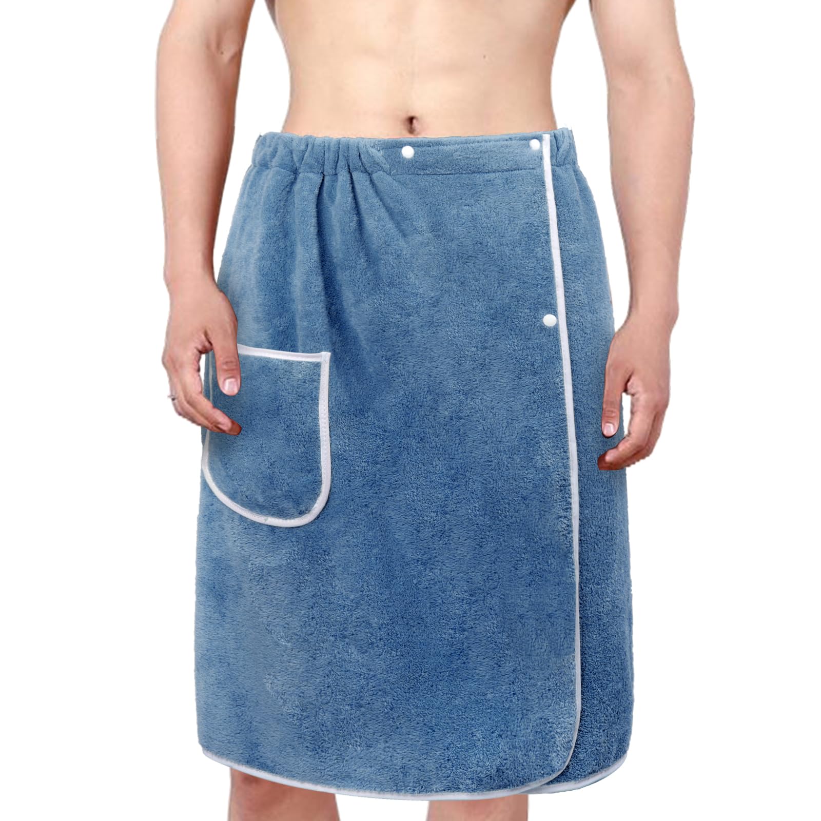 IPENNY Men’s Absorbent Body Wrap Bath Towel Soft Cozy Bathrobe Quick Dry Microfibre Sarong Kilt with Pocket & Adjustable Closure- For Home Pool Shower Bath Gym Sauna, One Size Fits Most