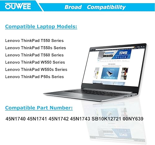 Miniatura 5 de OUWEE 45N1742 - Batería para portátil compatible con Lenovo ThinkPad T550 T550s T560 W550 W550s P50S Series Notebook 45N1740 45N1741 45N1743