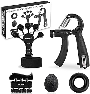 Grip Strength Trainer Kit (5 Pack) with Finger Exerciser, Hand Grip Strengthener, Hand Extension Exerciser, Stress Relief Ball and Forearm Workout Ring for Men and Women