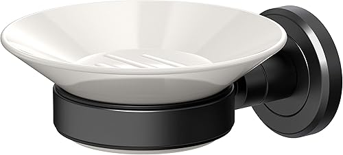 Miniatura 2 de Gatco 1940MX Latitude II, soporte para jabonera, combo blanco y negro mate  Jabonera de porcelana montada en pared con soporte en negro mate  2.10