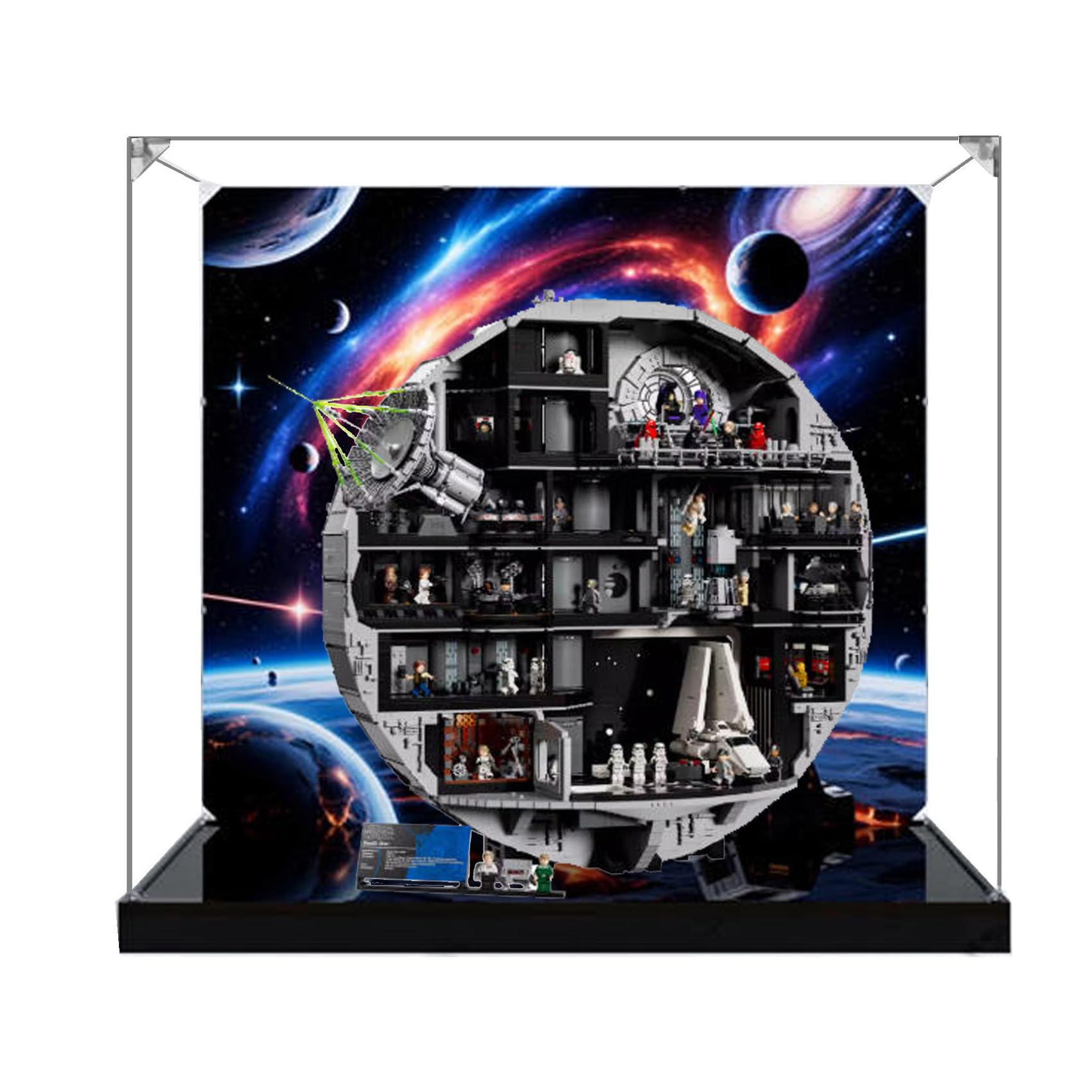 Transparent Acrylic Display Case for Lego 75419 Death Star Legion Model, Clear Box, Storage Box, Dustproof Box (Model not Included) (Black Base)