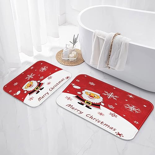 ArtSocket Juego de 2 alfombras de baño antideslizantes, de Navidad, Papá Noel, rojo, absorbente, de microfibra viscoelástica, lavable a máquina,