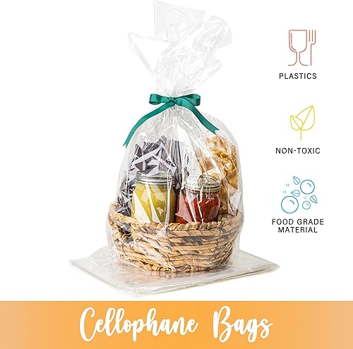 Miniatura 3 de 50 bolsas de celofán de plástico transparente [16 x 24] – Bolsas de recuerdo de fiesta | Lazos torcidos de 4 pulgadas | Bolsas de galletas | Bolsas