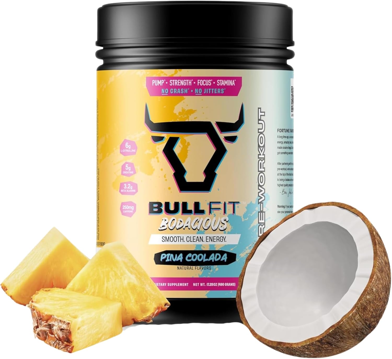 BULLFIT Pre Workout Powder, Pina Coolada Flavor, Pre-Workout Support for Men & Women, L Citrulline, Creatine, Beta Alanine & Electrolytes, Powdered Drink Mix with No Sucralose & Zero Sugar, 20 Srvgs BULLFIT Pre Workout Powder, Pina Coolada Flavor, Pre-Workout Support for Men & Women, L Citrulline, Creatine, Beta Alanine & Electrolytes, Powdered Drink Mix with No Sucralose & Zero Sugar, 20 Srvgs