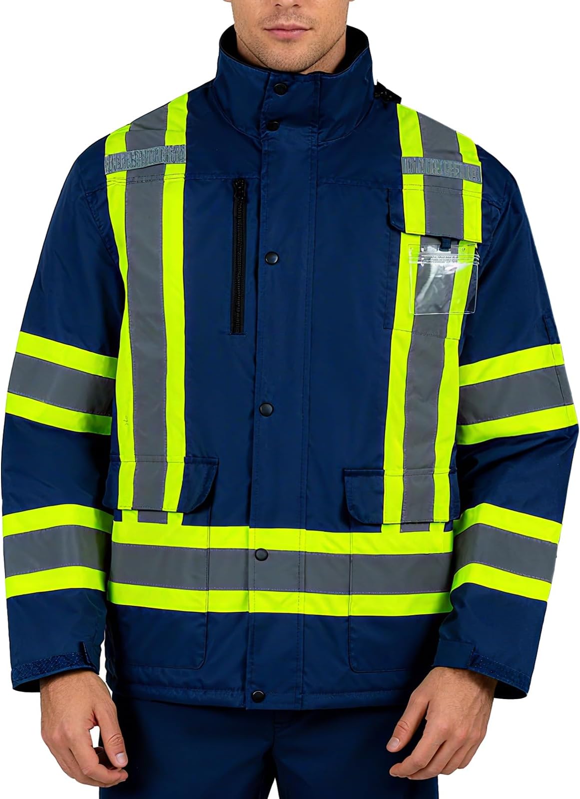 - High Visibility Safety Jacket for Men Hi Vis Reflective Construction Work Jacket Waterproof with Fleece Liner
