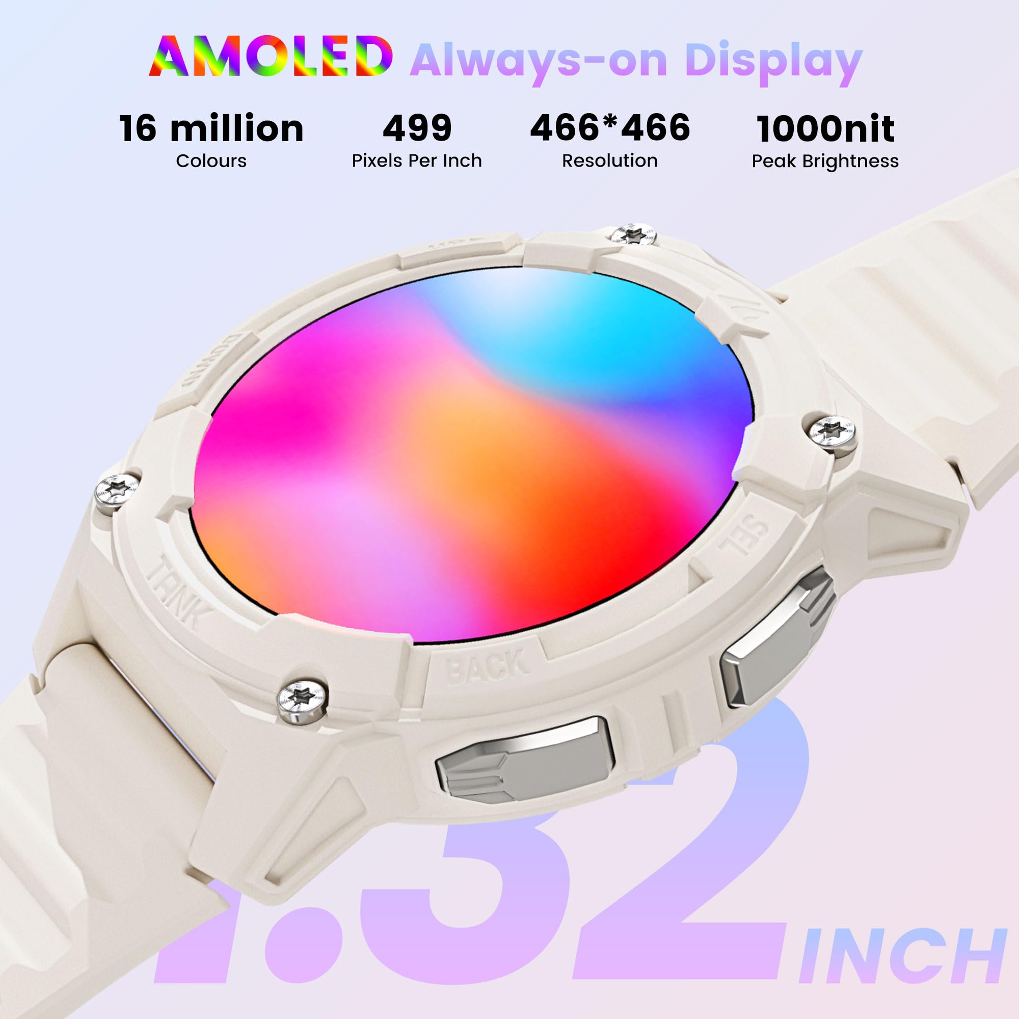 KOSPET TANK S2 Smartwatch Donna, GPS Integrato, Impermeabile 5ATM/IP69K, Chiamate Bluetooth, 176 Modalità Sportive, 24H Monitoraggio Sonno Bussola/Barometro/Altimetro(Bianco Crema)