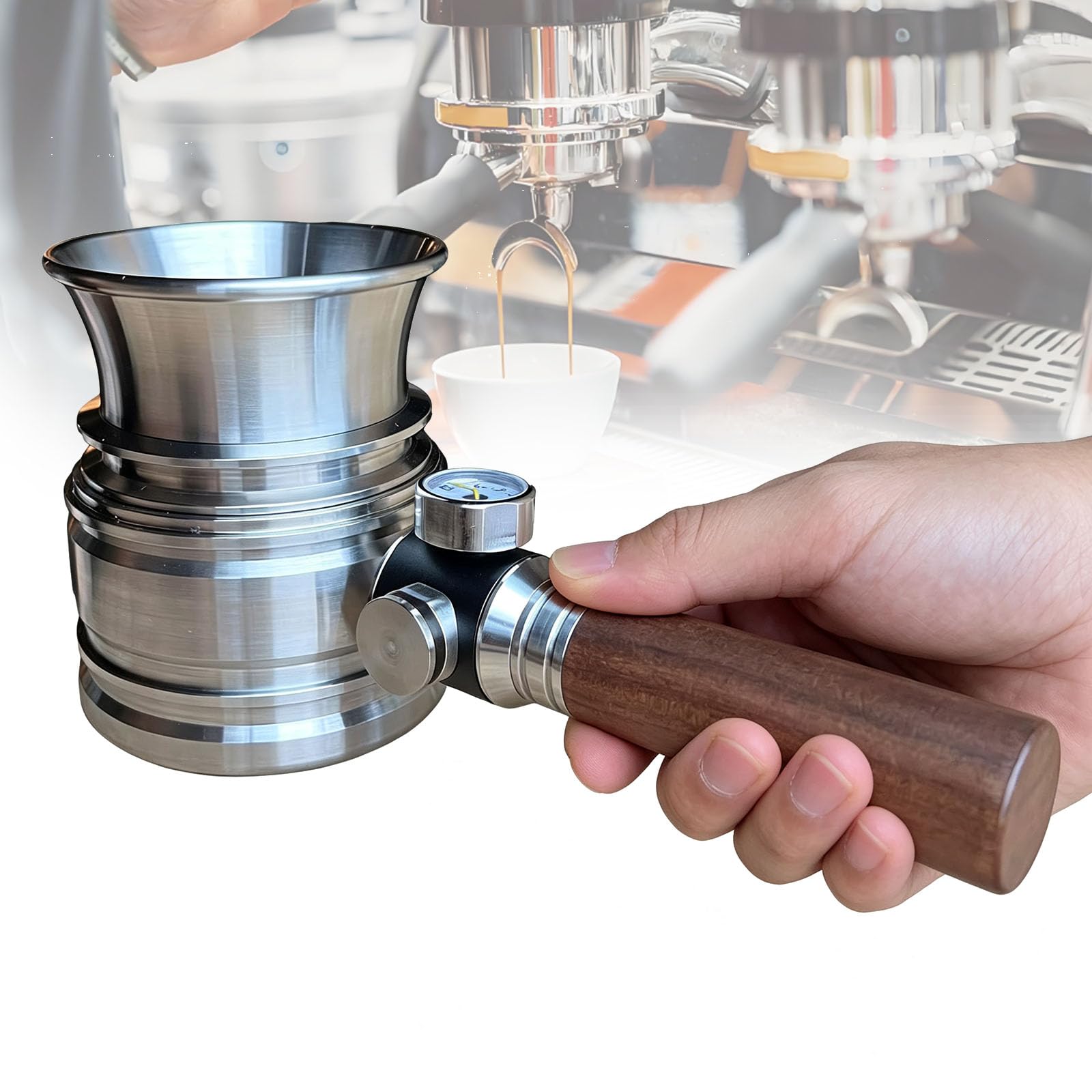 COYEUX Macchina da caffè Pneumatica, Caffettiera Manuale da 58 Mm con Manometro, Manico in Legno di Noce, Riscaldamento A Fiamma Libera su Piano A Induzione per Casa, Bar E Viaggi.