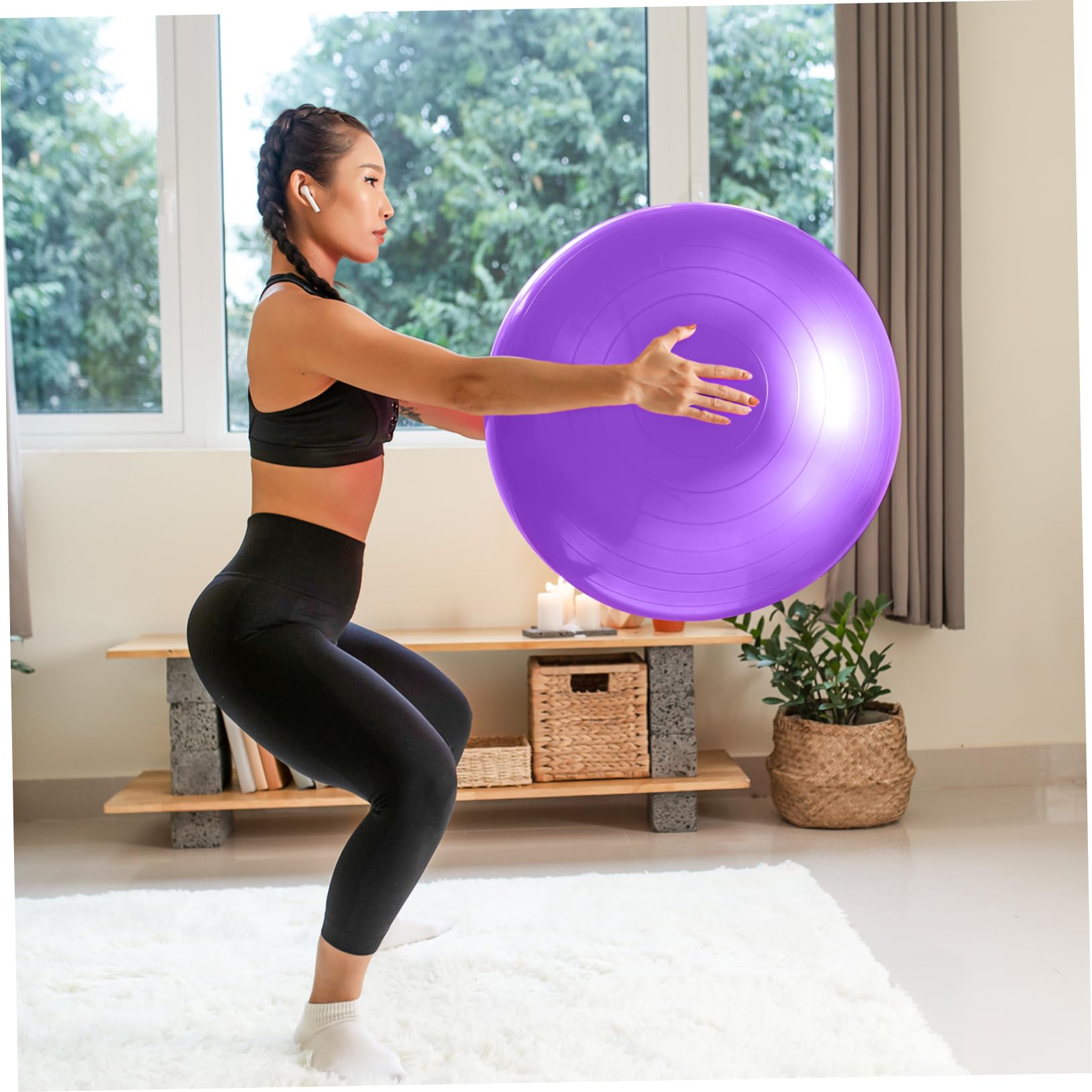 Outanaya Pelota de Yoga de PVC Grueso, Reutilizable, con Inflador, para Rutinas de Fitness y Pilates, Resistente al Desgaste y Multiusos