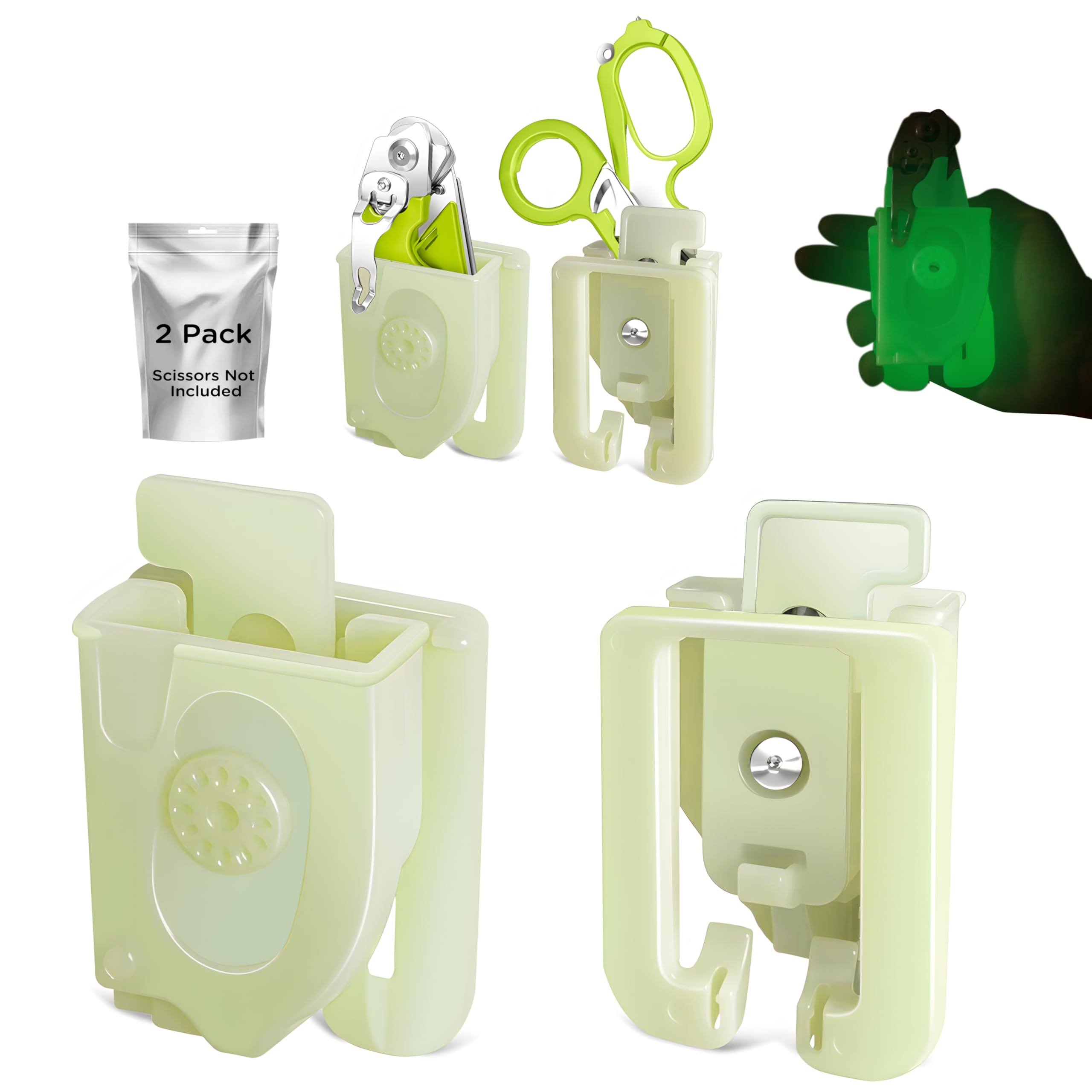 Leepenk Tactical Foldable Trauma Shears Holsters 2Pack,Emergency Response Shears sheaths with Self-Luminous &Belt Clip - Protective Holder for Outdoor