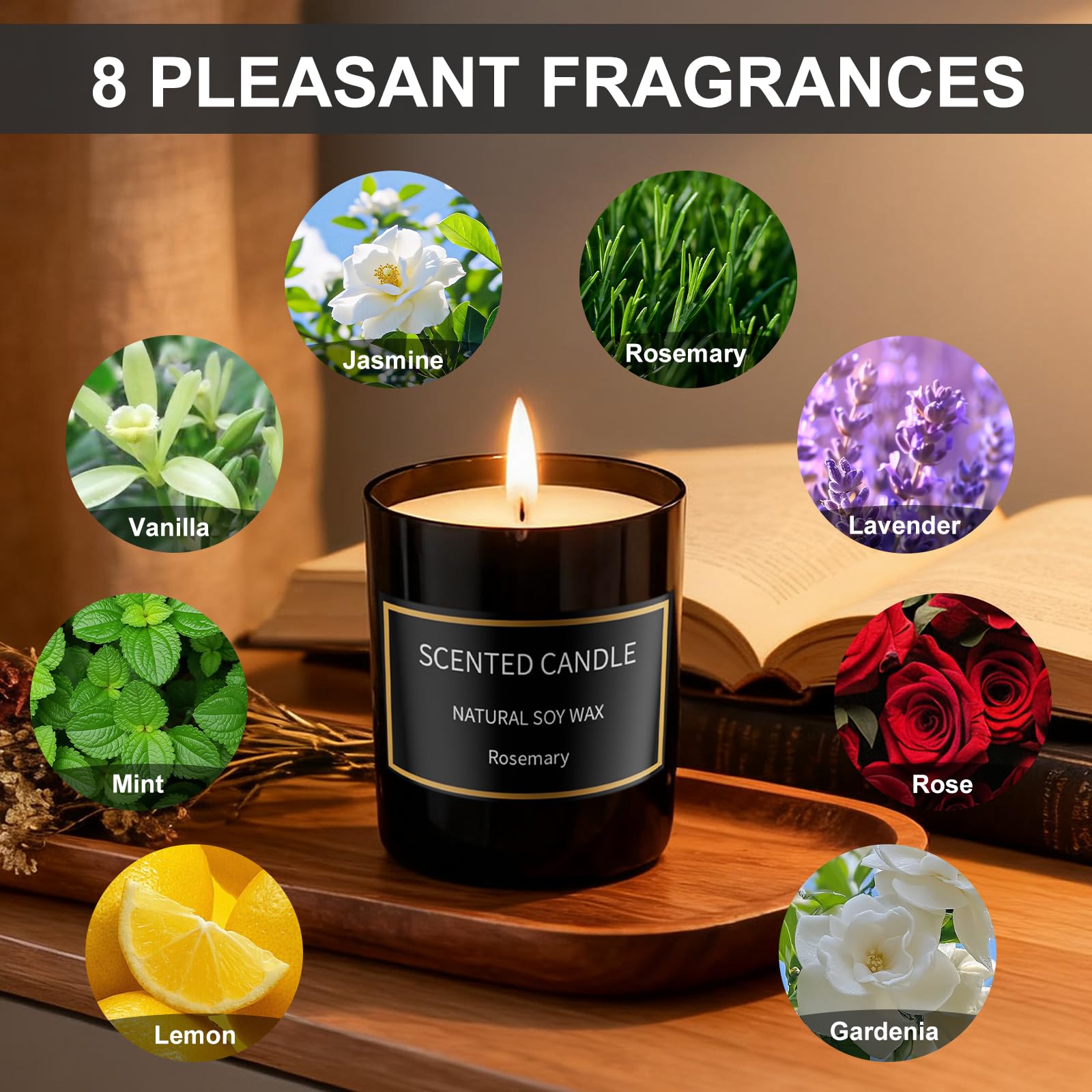 Cadeau Femme Relaxation Maison 4 Bougies Parfumées Cire Soja 99.2g - Rose, Mousse, Pamplemousse, Teck - 120h Combustion - Cadeau Femme Lot 4 Bougies Cire Soja Parfums Relaxation Cadeau Femme