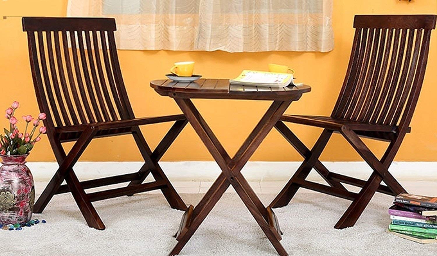 jangid handicraft Solid Sheesham Wood Folding Coffee Table Set | Wooden Patio Folding Dining Table Bistro Set with 2 Chairs for Outdoor & Balcony Furniture | Rosewood, Rich Walnut-picture-37