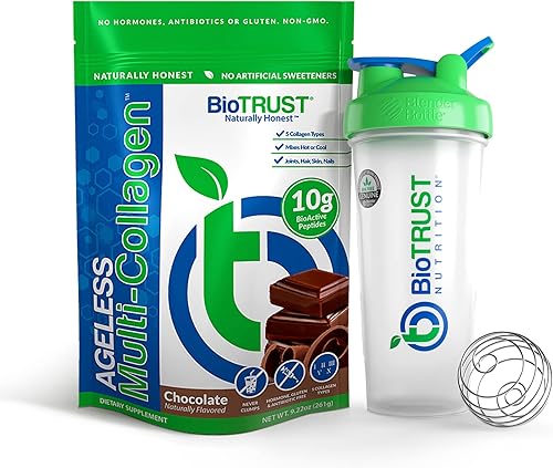 BioTrust Ageless Multi Colágeno 5 en 1 Proteína en polvo (Chocolate) BlenderBottle Bundle