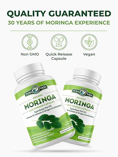 Miniatura 4 de PURA VIDA MORINGA Cápsulas de Moringa de Origen Único Orgánico. Hoja de Moringa pura. Energía, metabolismo y apoyo inmunológico. 120 ct. Cápsulas de
