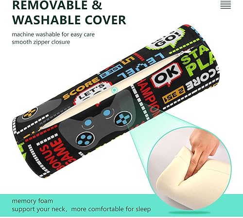 Miniatura 3 de JUNZAN Abstract Pattern Pixel Game Style Yoga Meditation Bolster Pillow Neck Roll Pillows for Pain Relief Round Pillows for Couch for Car Neck