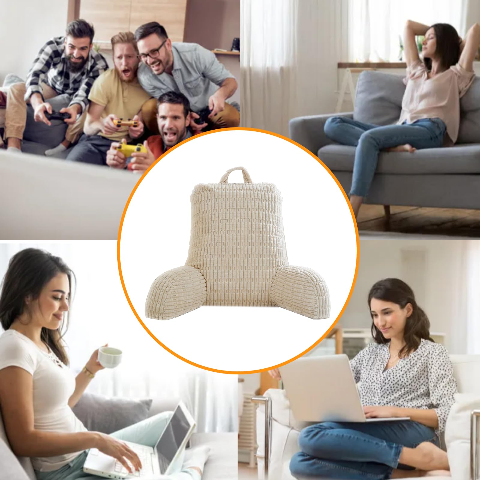 Lesekissen für Bett Und Sofa, 80x55cm Rückenkissen mit Armlehne, Ergonomisches Sitzkissen mit Rückenlehne, Rückenlehnenkissen zum Fernsehen, Lesen und Spielen mit Mobiltelefonen im Bett