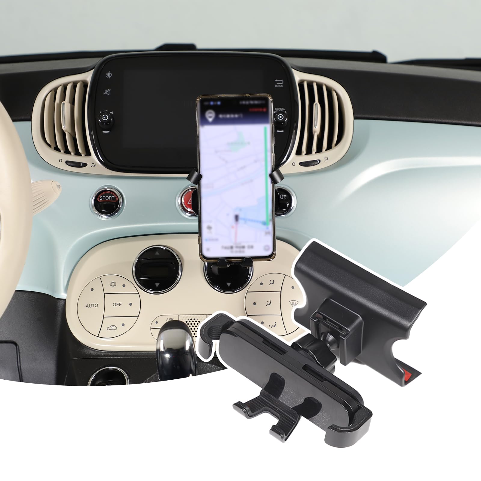METYOUCAR Supporto Telefono Per Fiat 500 (2016-2024): Fissaggio Su Console Centrale, Girevole 360°