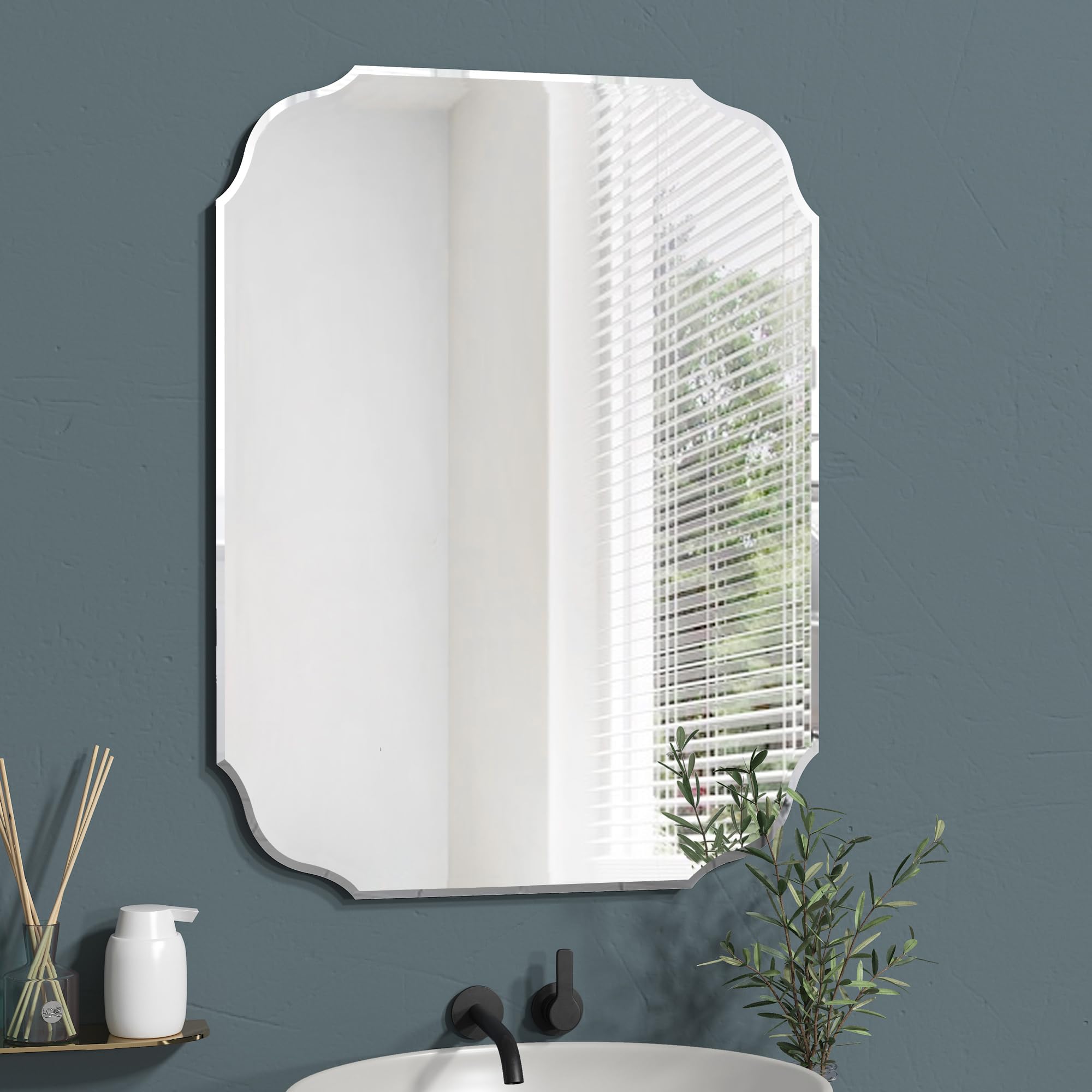 Silver Wall Mirror-Beveled Edge Frameless Mirrors for Bathroom Vanity Bedroom Rectangle Mirrors 17 8X23 7inch
