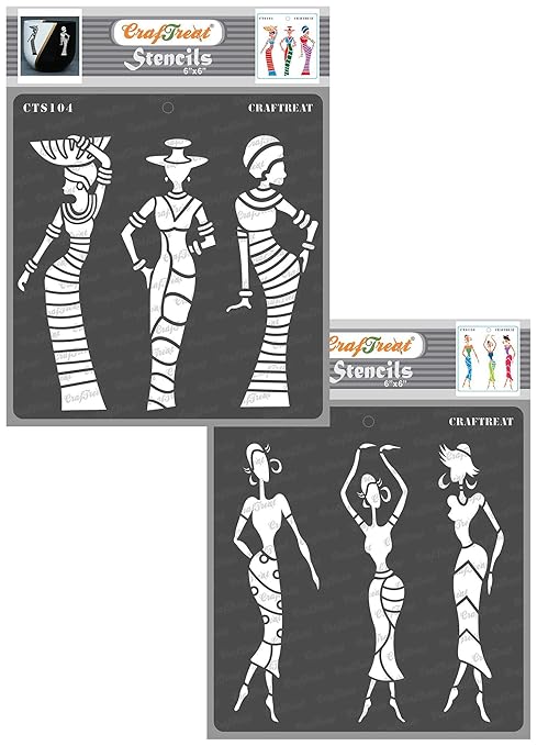 African Women Stencil for Craft and Art - African Models and Models2 Stencil (2Pcs)- Size: 6x6 inches - Tribal Women Stencils for Cake Decoration - Tribal Art Stencils for Painting