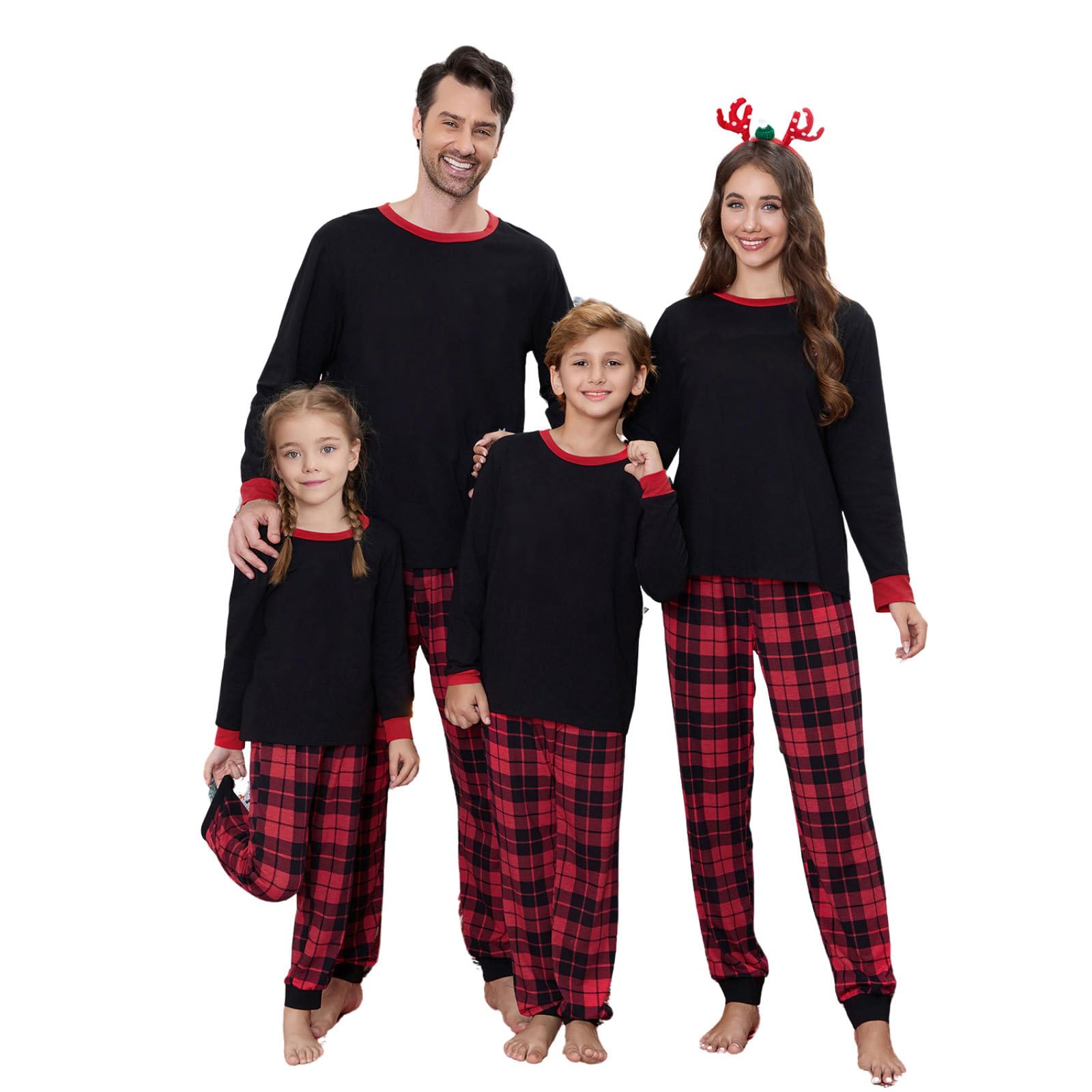 Ingerie Family Matching Pyjama Set, Long Sleeve Cotton Top with Buffalo Plaid Bottoms Loun...