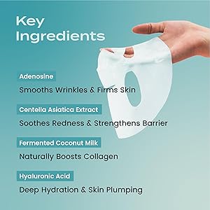 Body Restore Natural Collagen Face Mask 5 Pack  Korean Skin Care Mask with Fermented Coconut Water, Christmas Stocking Stuffers, White Elephant, Birthday Gifts for Women & Men, Dry Skin - Hydrate