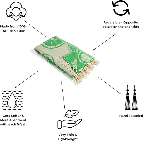 Miniatura 8 de InfuseZen Toalla turca reversible de Citrus  100% algodón patrón naranja  secado rápido fino peshtemal  toalla de baño turco  toalla de playa turca