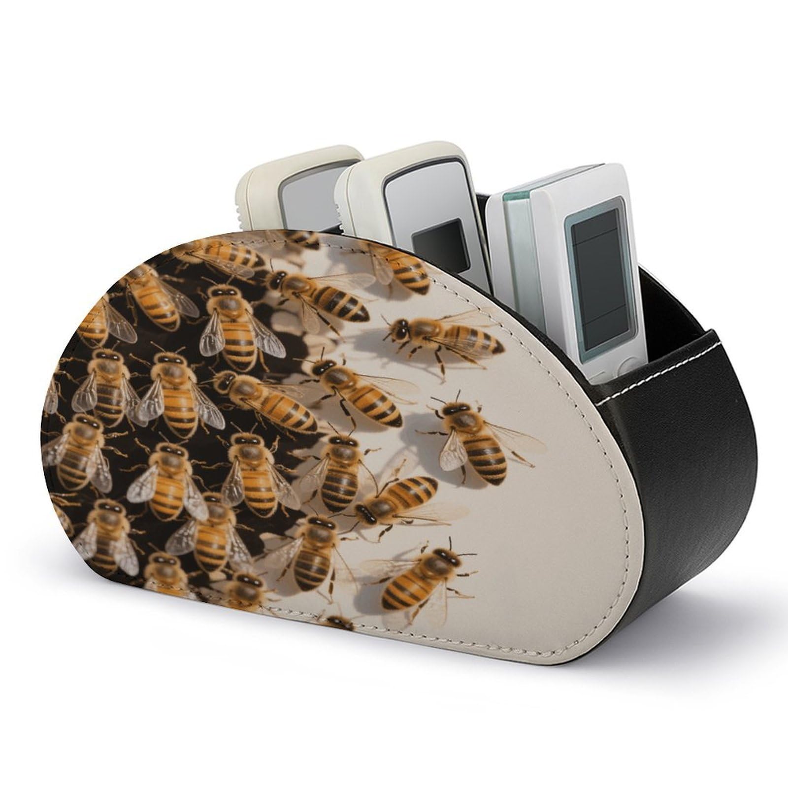 VstaDank Bees Remote Control Holder with 5 Compartments PU Leather TV Remoter Caddy Desktop Organizer TV Remote Holder Remote Box for Media Controllers Office Supplies