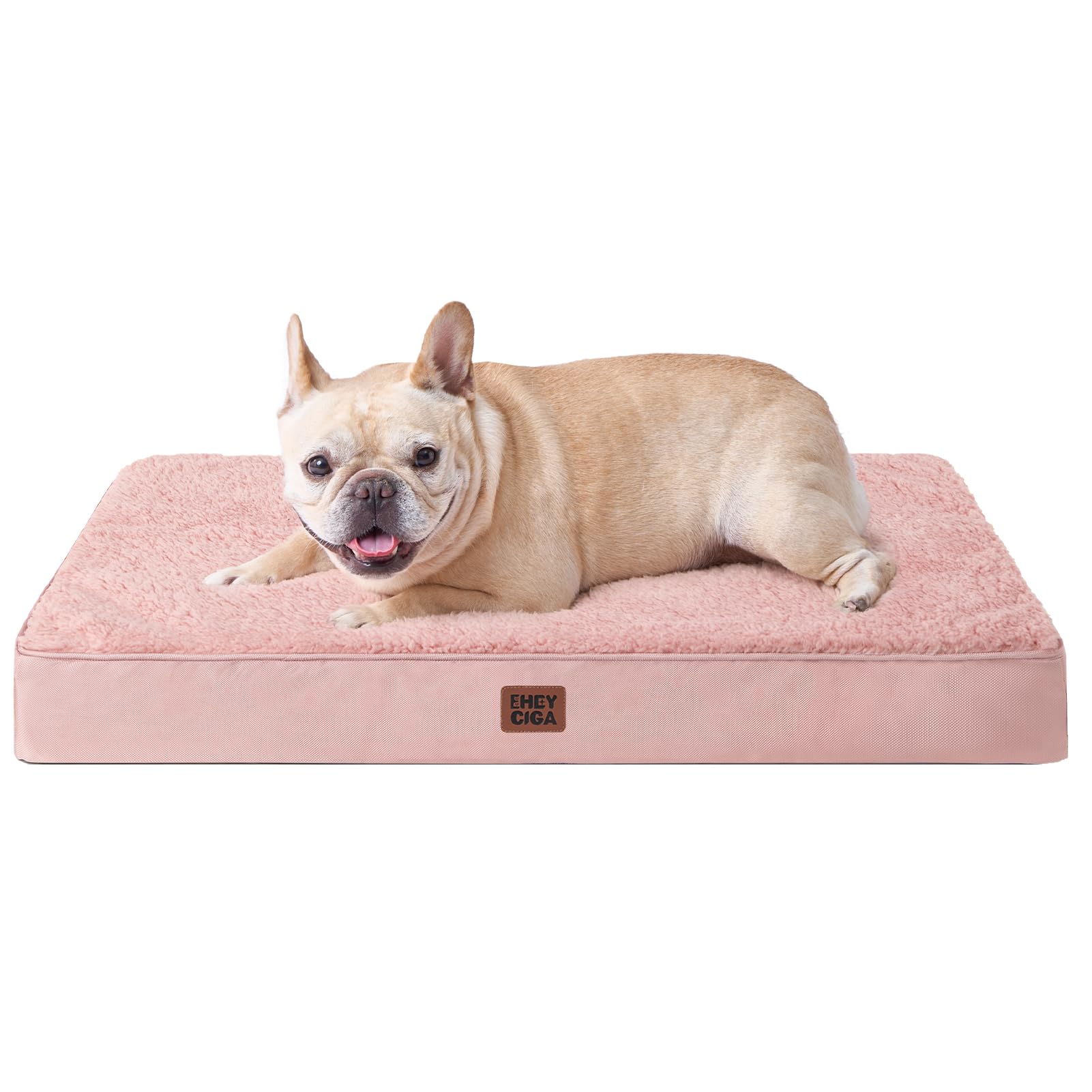 EHEYCIGA Cama Perros Medianos Ortopédica, 76x51x9cm Colchon Perro con Espuma De Caja De Huevos, Colchoneta Perro Lavable, Dog Bed, Gris-Rosa OEKO-TEX STANDARD 100