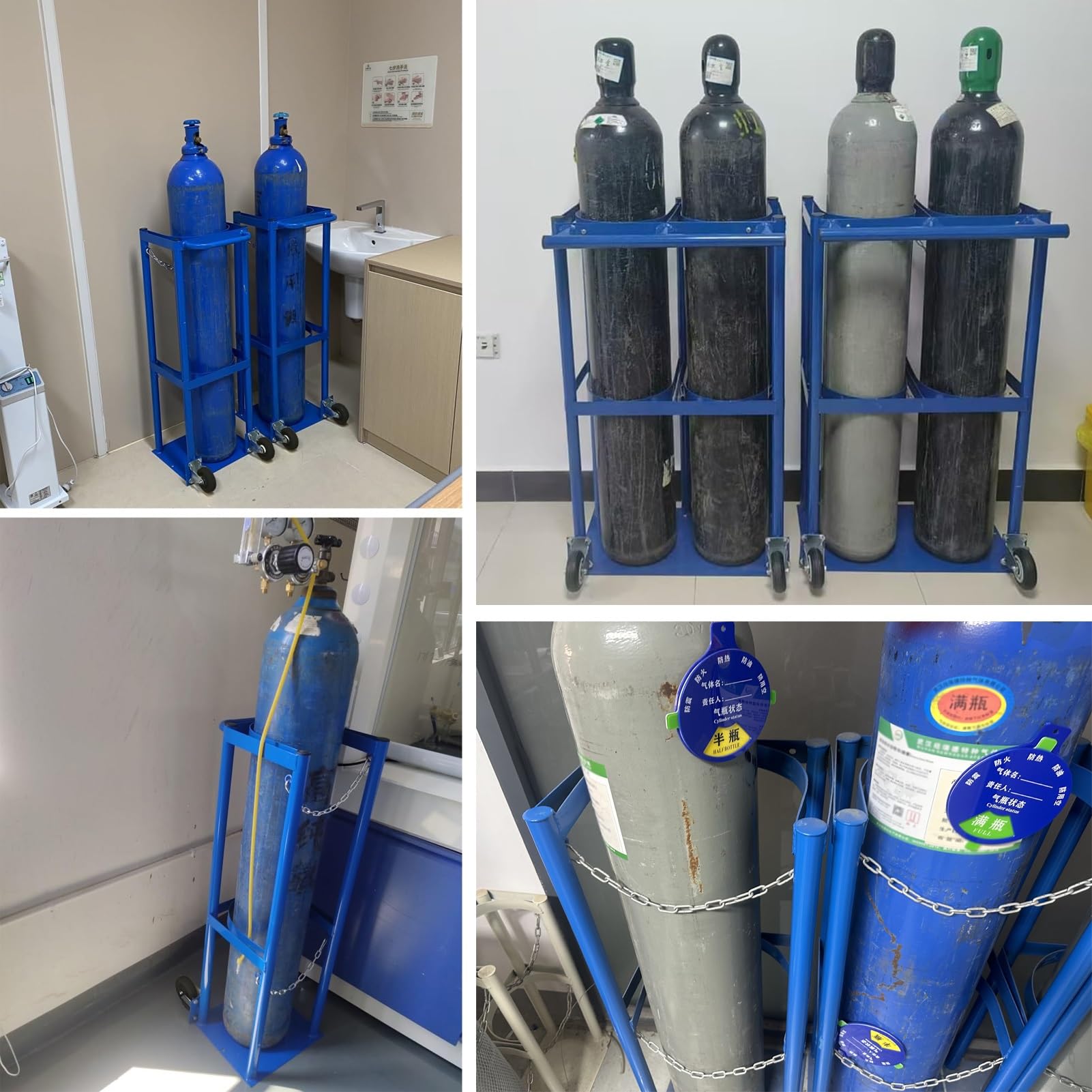 Soportes para Bombonas de Oxígeno Soporte de Acero Móvil con Ruedas para Bombonas de Oxígeno, Carrito para El Transporte de Bombonas de Oxígeno/ Nitrógeno/Argón/ Helio, Carretilla con Ruedas(Capacity