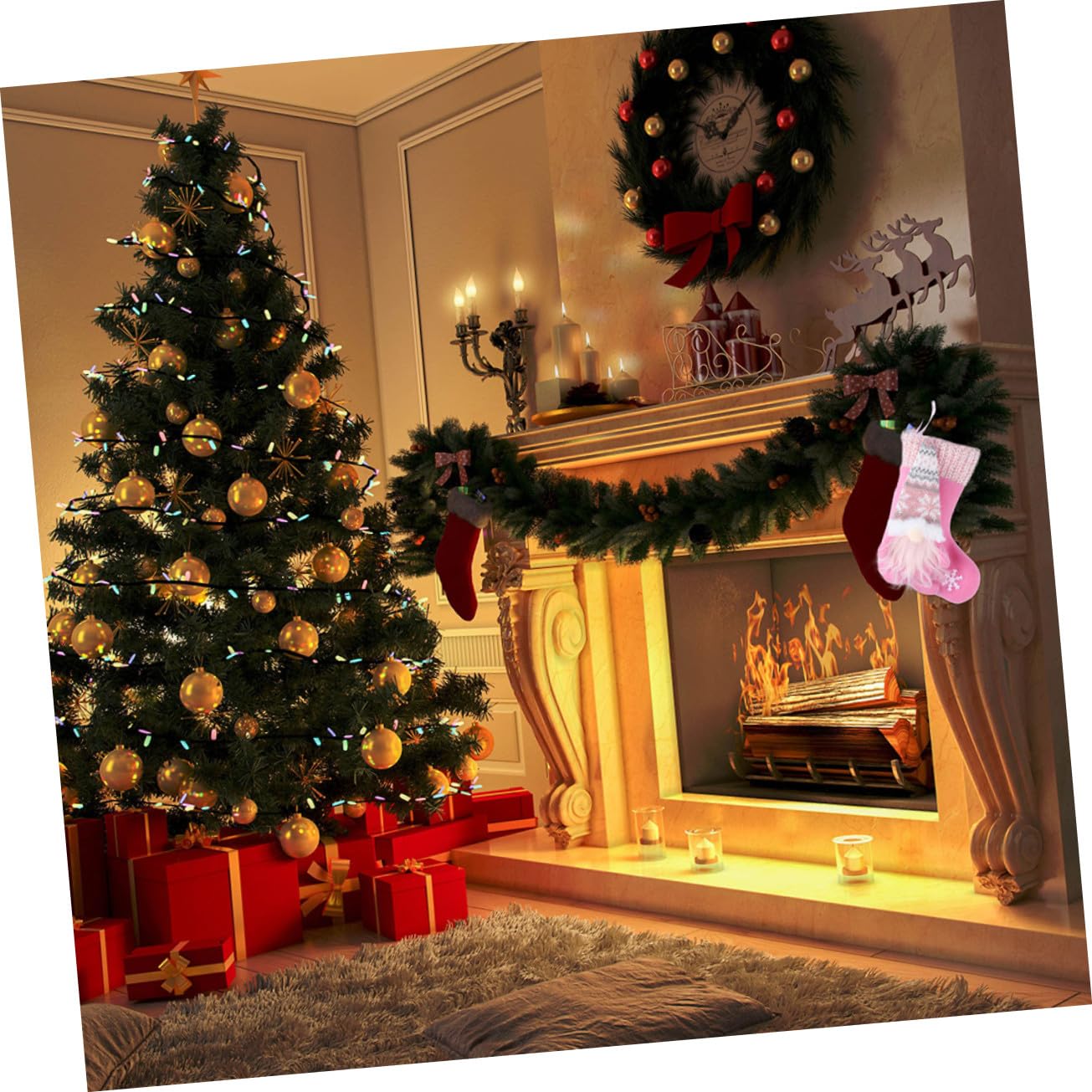ULTECHNOVO 2pièces Chaussettes de Noël Suspendues Décoration Forme de Chaussette Pendentif Poupée sans Visage Lot