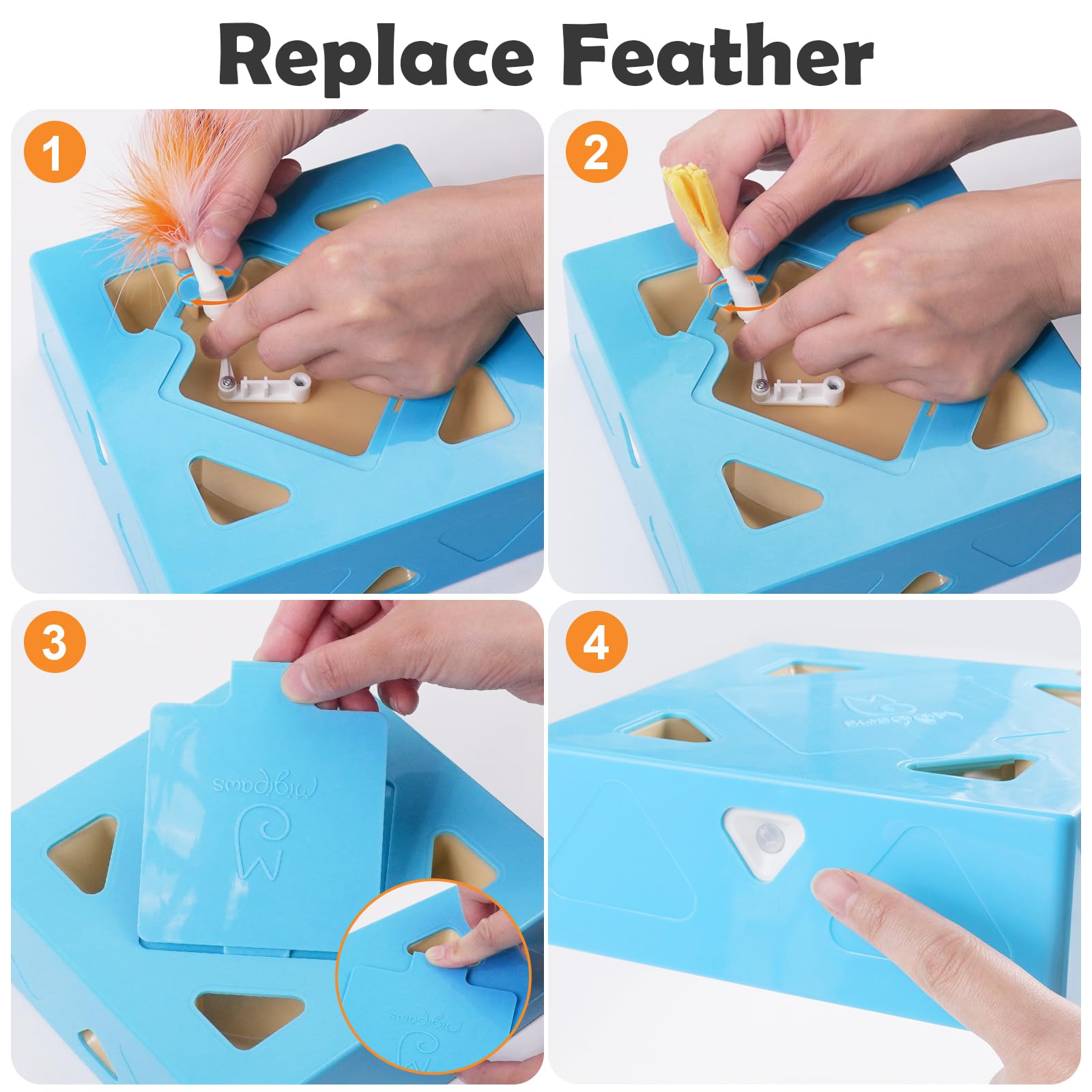 Migipaws Giocattolo interattivo per gatti blu con borsa in tessuto blu, gioco di caccia ai topi alimentato dall'AI, sensore intelligente, ricaricabile, durevole e divertente palla fai da te per gatti