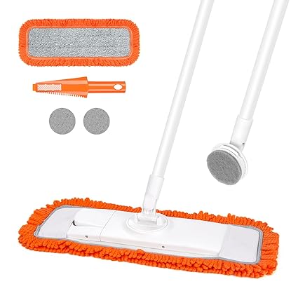 Lalafancy Dust Mop for Floor Cleaning, Upgraded 2-in-1 Dry Wet Mops with 2 Microfiber Pads Refills, Height Adjustable Handle Flat Mop for Tile Floor Hardwood Laminate Pine Board