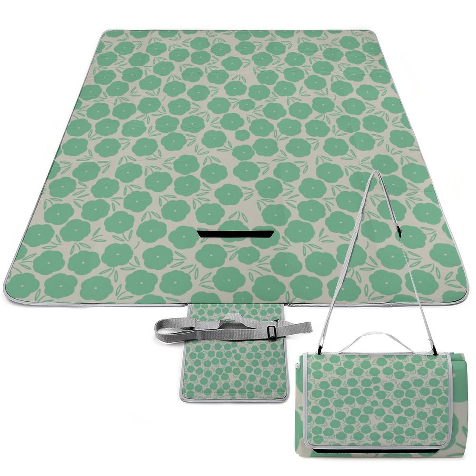 3D Stampa Fiore-Beige-Green-Repeat Coperta Picnic Impermeabile Stuoia Spiaggia Pieghevole Coperta Da Picnic Per Spiaggia Campeggio Pic-nic Attività All'aperto 148x148cm