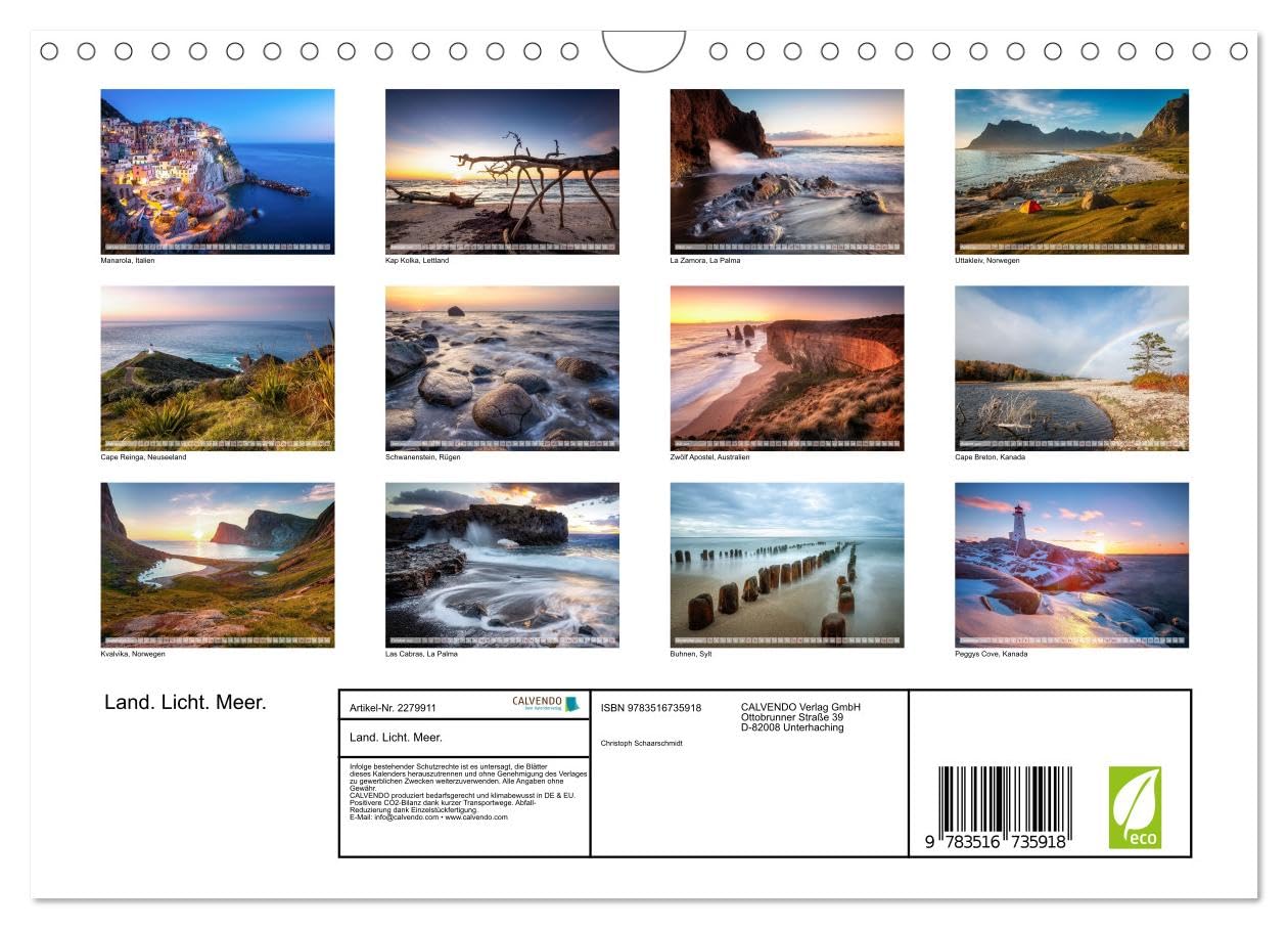 Land. Licht. Meer. (Wandkalender 2026 DIN A4 quer), CALVENDO Monatskalender: Küsten, geformt von Wind und Wellen.