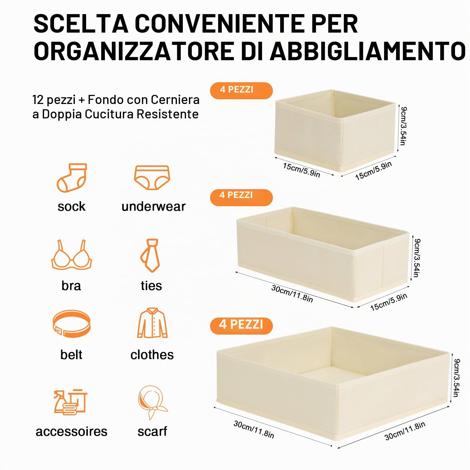 Homsorout Organizer per Cassetti Armadio - Divisori per Cassetti Contenitori per Guardaroba Organizzatore Cassetti per Calze, Pantaloni, Biancheria Intima, 12 Pezzi Beige | Organizer per cassetti, pieghevole, in tessuto, adatto per cassettiera, calze, reg