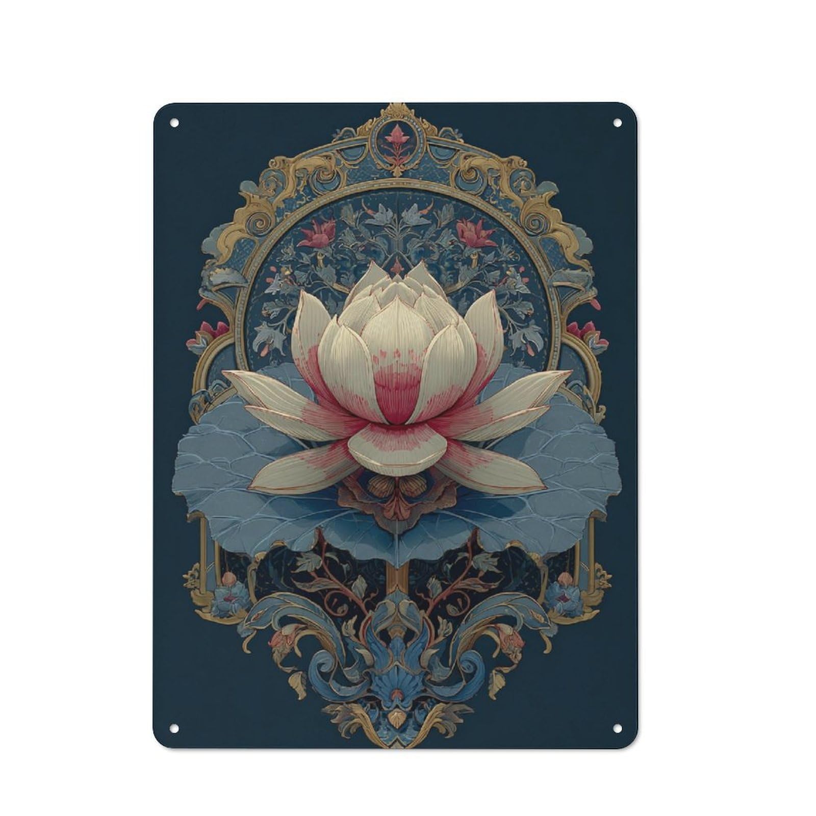 Junmoney Elegant Lotus Ornament Metal Plaque 40X30cm With For Hallway Wall, Retro Decor, For Wall Display Collectors