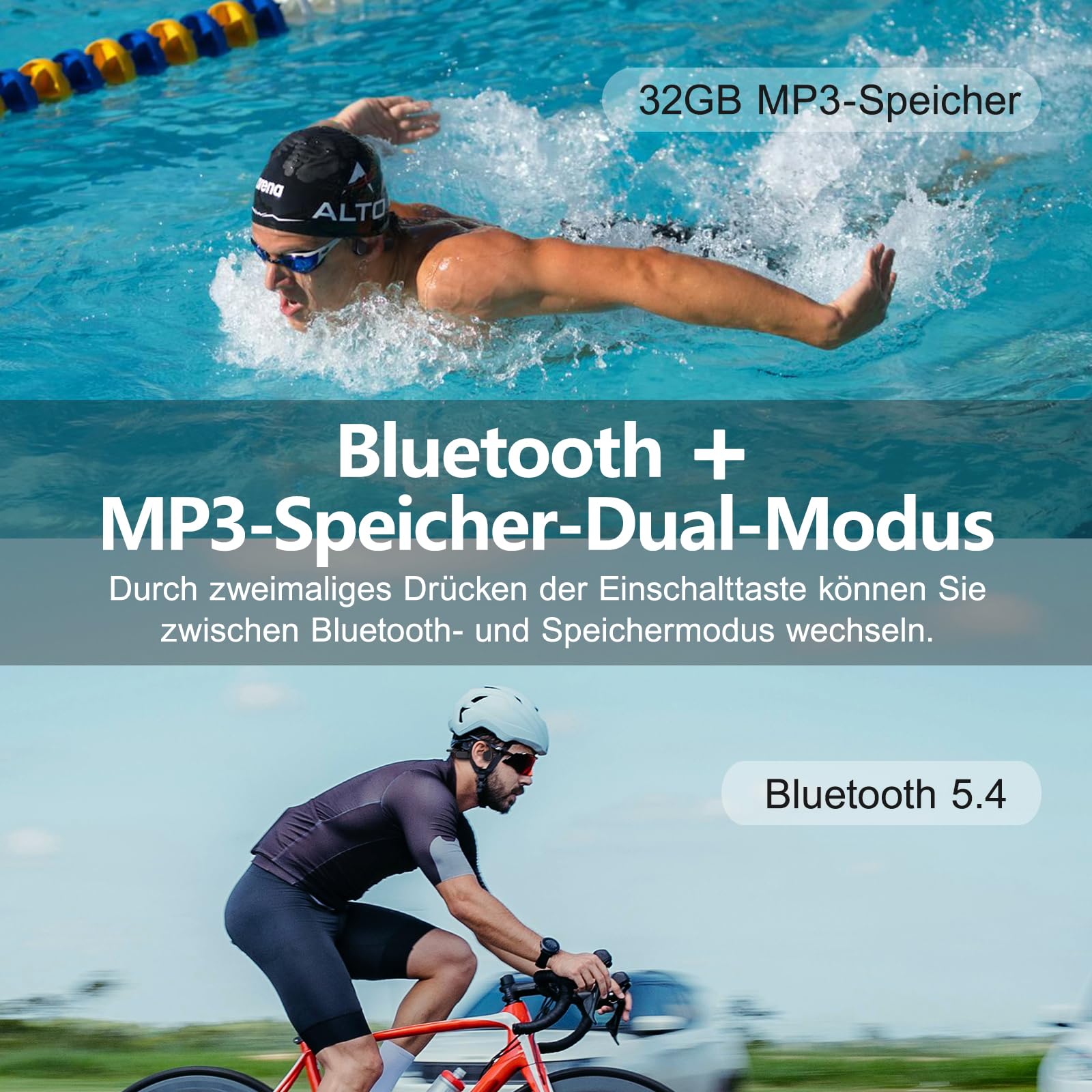 Kopfhörer Schwimmen,Knochenschall Kopfhörer Bluetooth 5.4,IPX8 Wasserdicht,Kabellos MP3 Sport KopfhöRer, UnterwasserKopfhörer mit 32G-Speicher,Open Ear KopfhöRer für Schwimmen Laufen