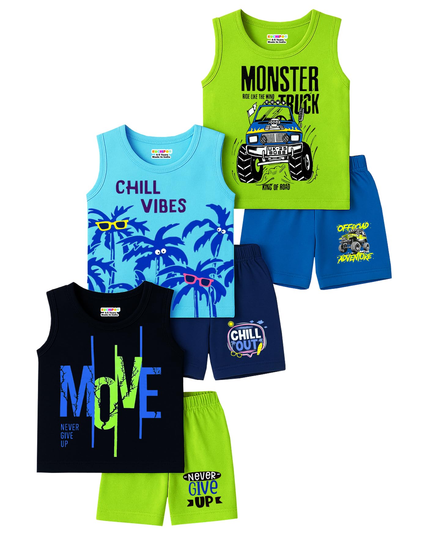 Kuchipoo Boys Regular Fit Sleeveless T-Shirts and Shorts Set
