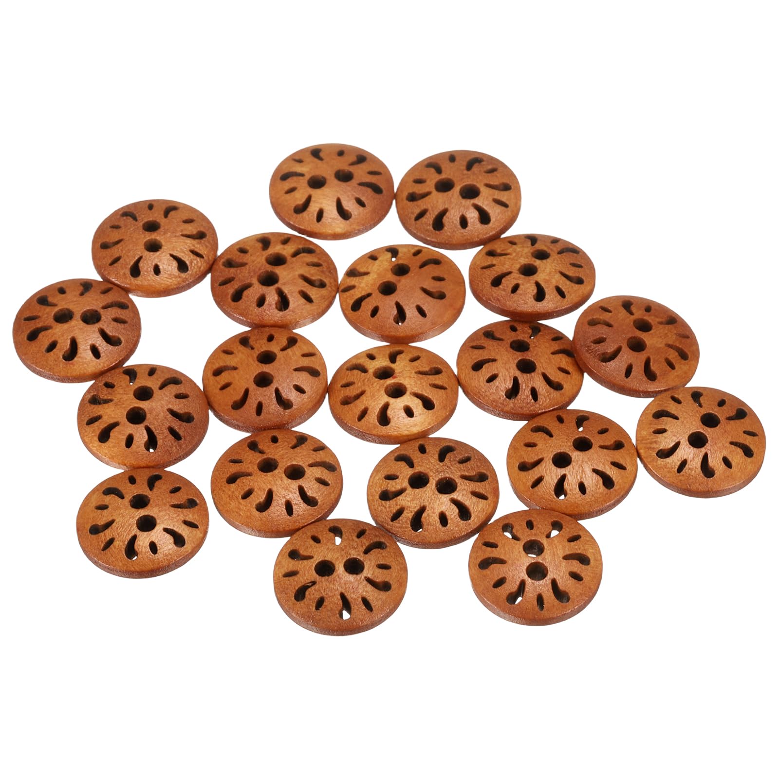 sourcing map 20pcs 2 Hole Flower Craft Sewing Button 13mm Handmade Wood Replacement Round Buttons for Clothing Decoration DIY Accessories, Light Brown